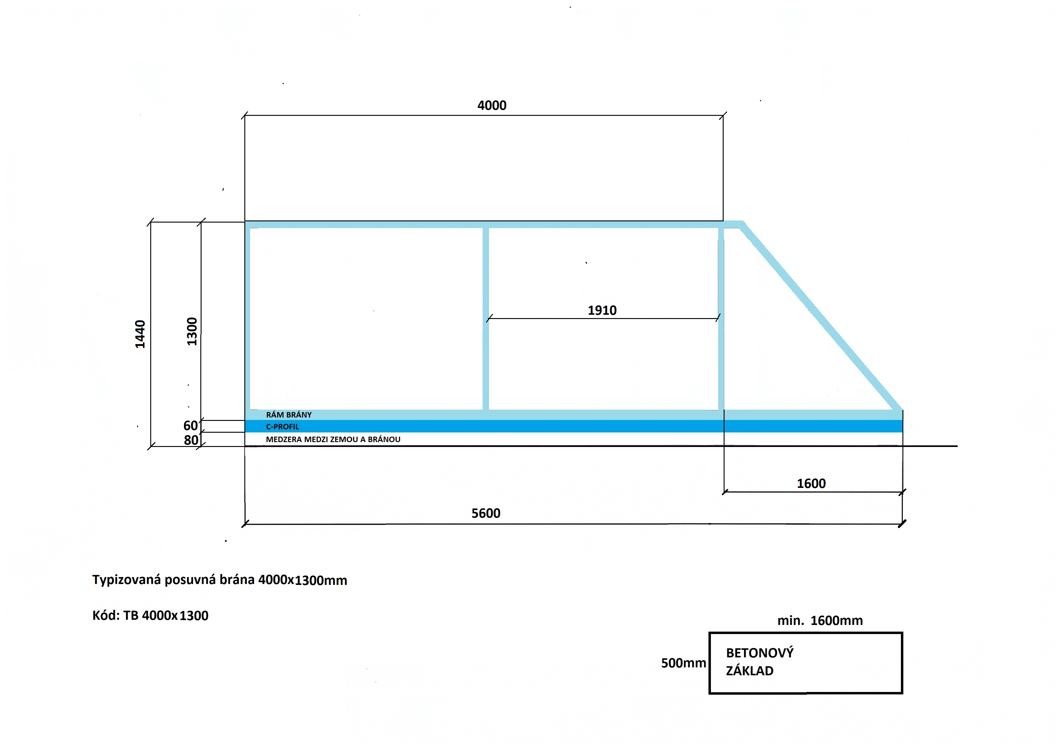 Typizovaná posuvná brána 4000x1300mm – Obrázok 2