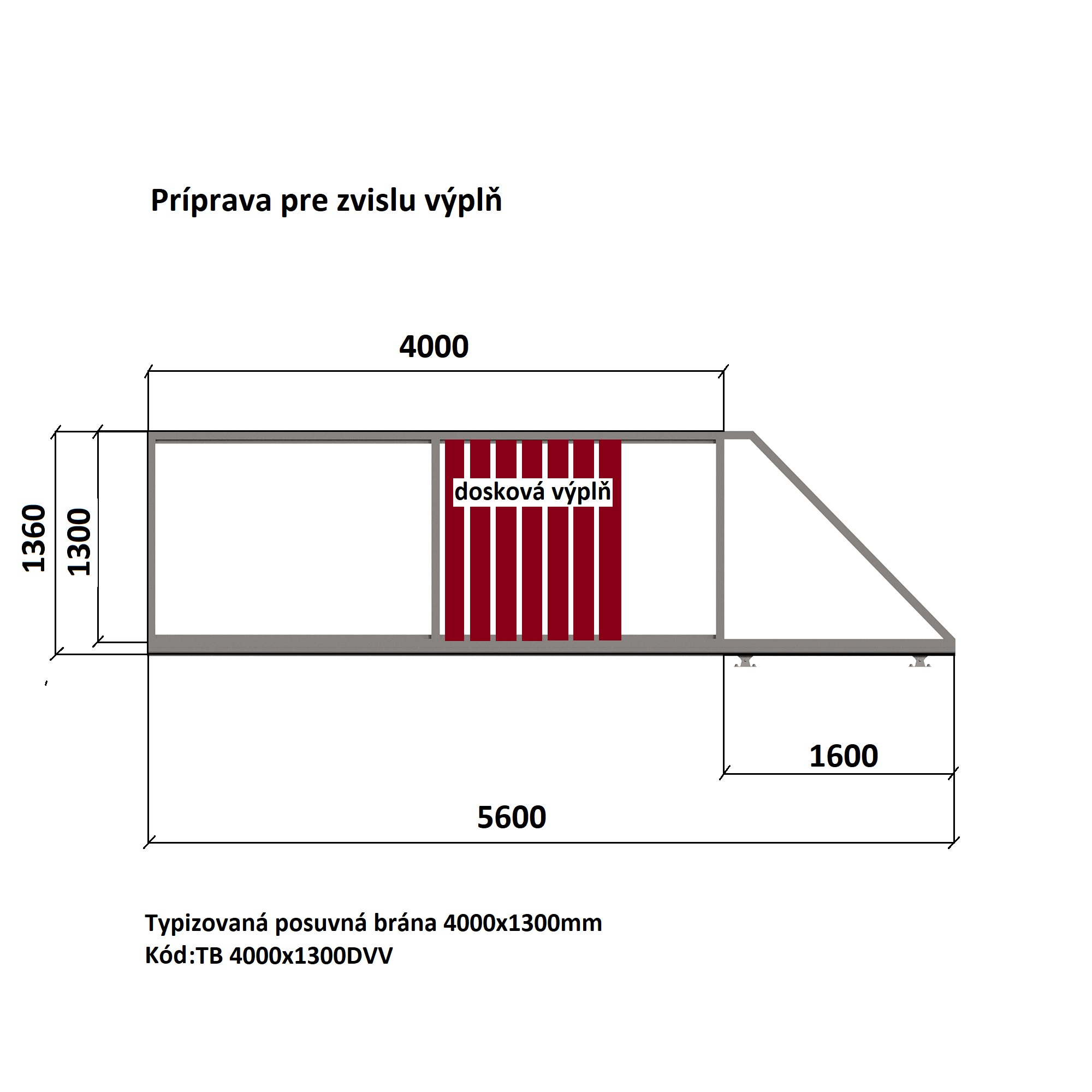 Typizovaná posuvná brána s prípravou pre doskovú výplň 4000x1300mm – Obrázok 2