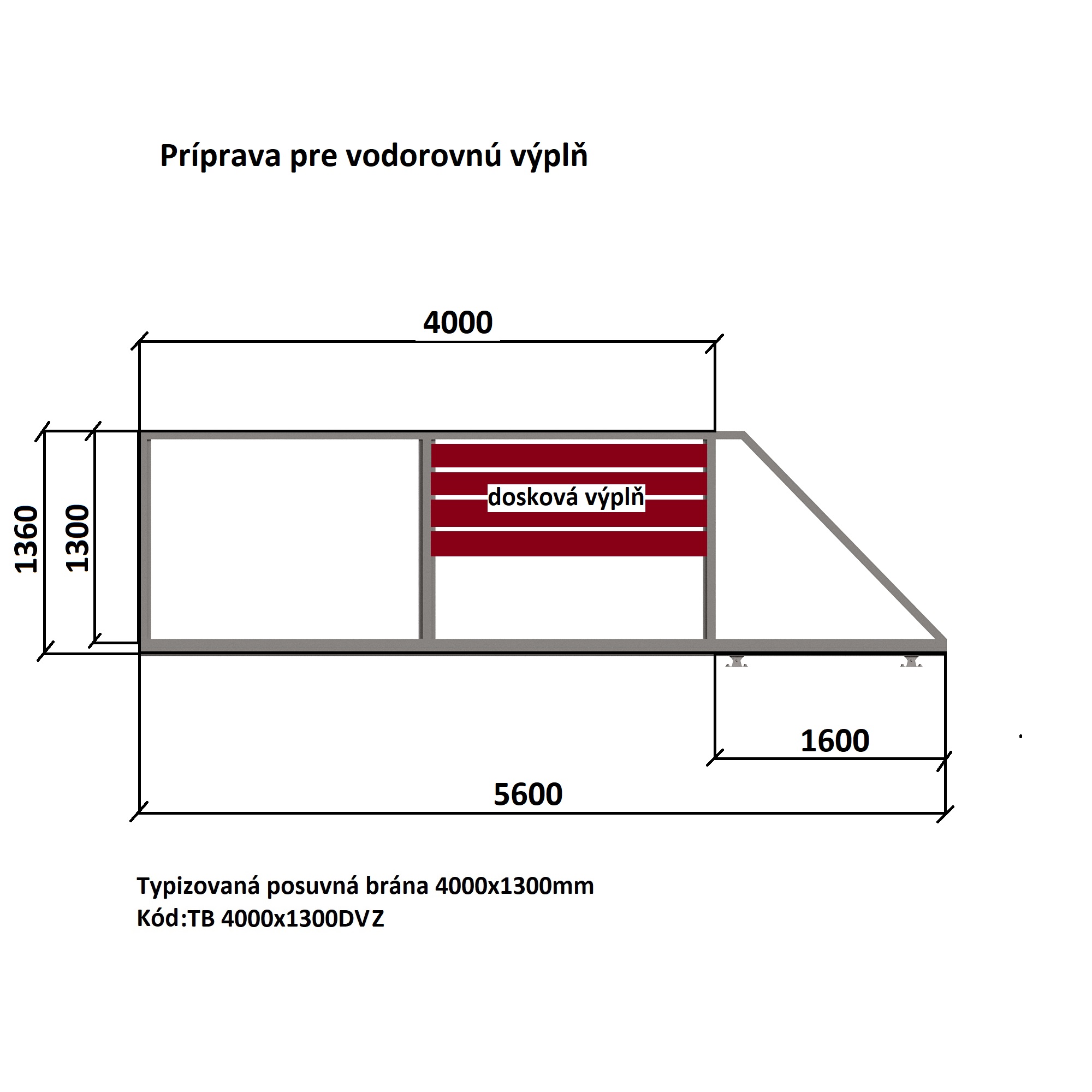 Typizovaná posuvná brána s prípravou pre doskovú výplň 4000x1300mm – Obrázok 3