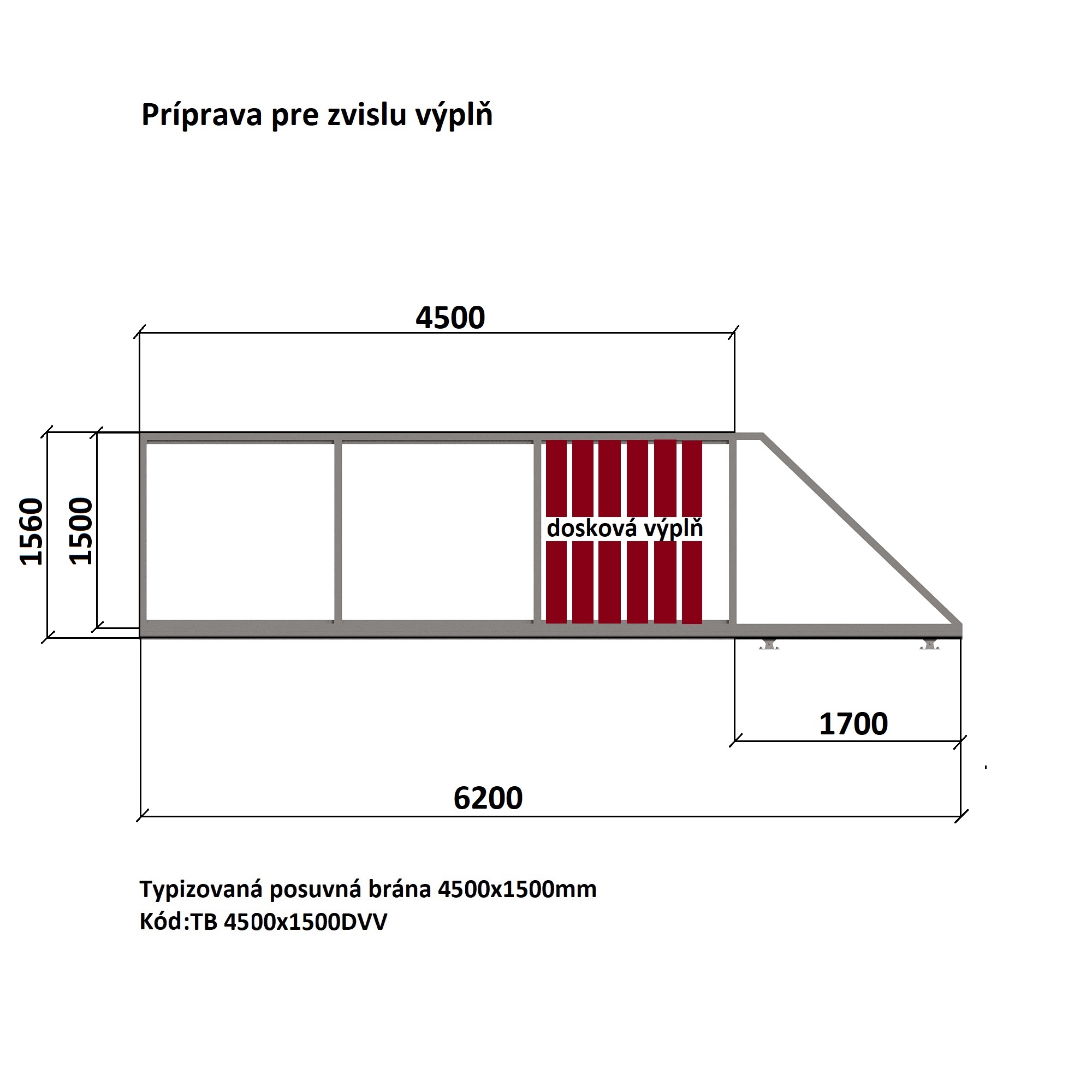 Typizovaná posuvná brána s prípravou pre doskovú výplň 4500x1500mm – Obrázok 2