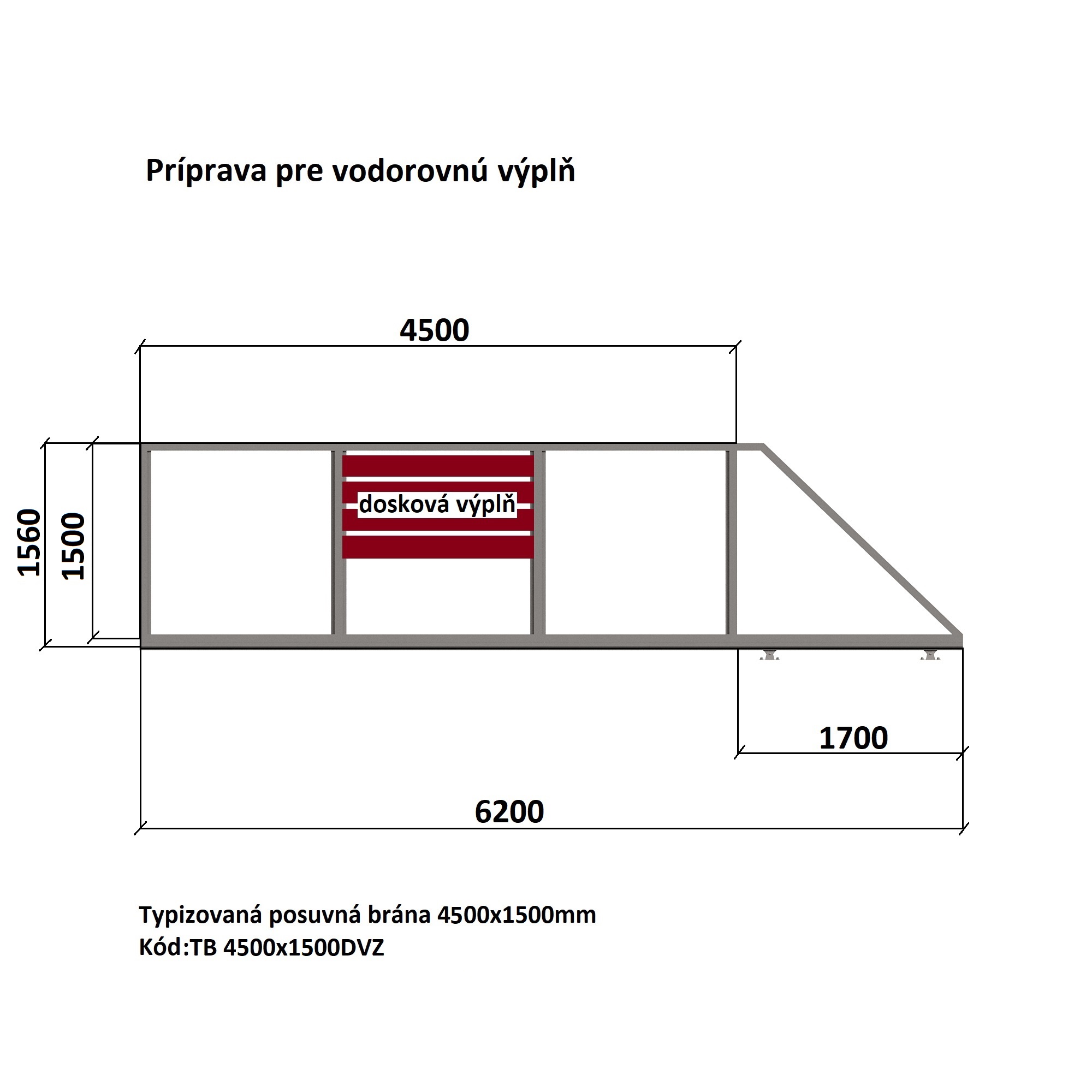 Typizovaná posuvná brána s prípravou pre doskovú výplň 4500x1500mm – Obrázok 3