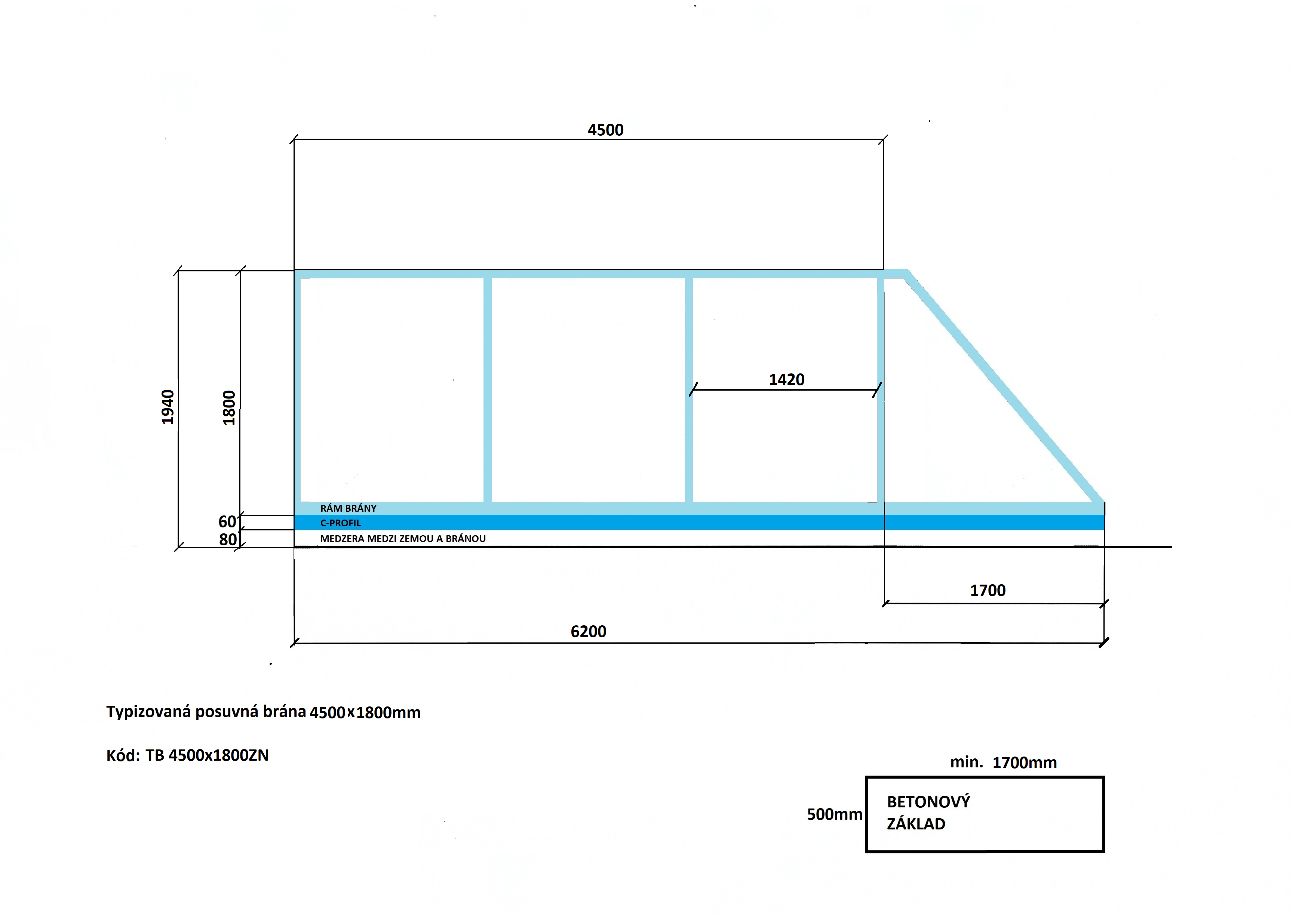 Typizovaná posuvná brána 4500x1800mmZN – Obrázok 2