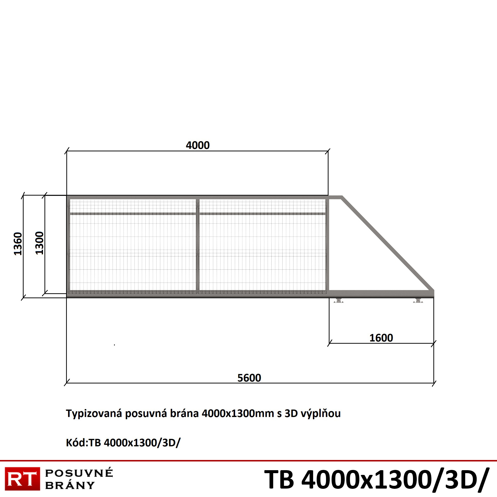 Typizovaná posuvná brána s výplňou 3D panel 4000x1300mm – Obrázok 2