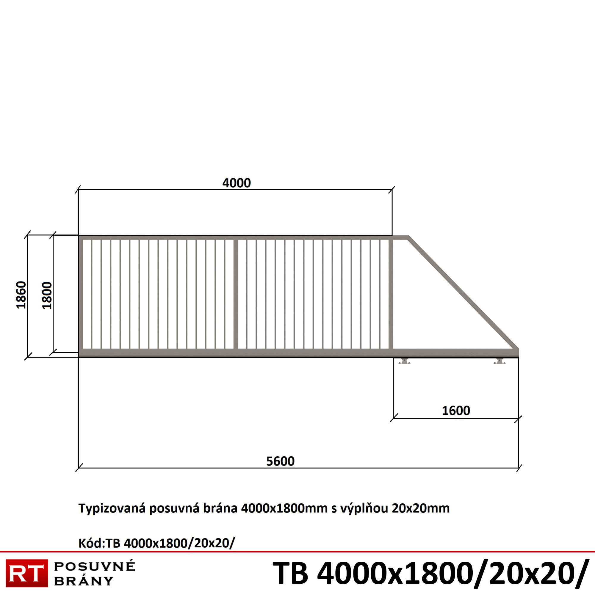Typizovaná posuvná brána so zvislou výplňou 4000x1800mm – Obrázok 2